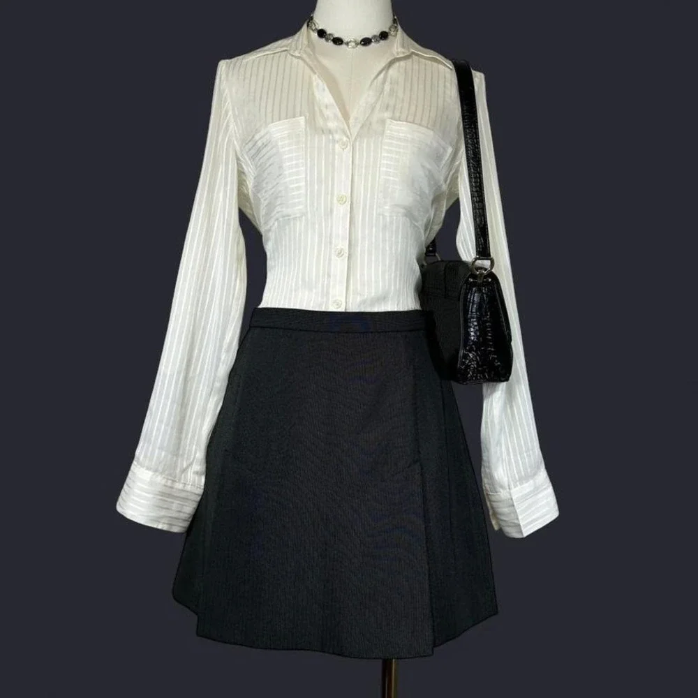 Express Portifino Shirt Roll Tab Button Up Sheer Striped Womens S Minimalist - Picture 2 of 8